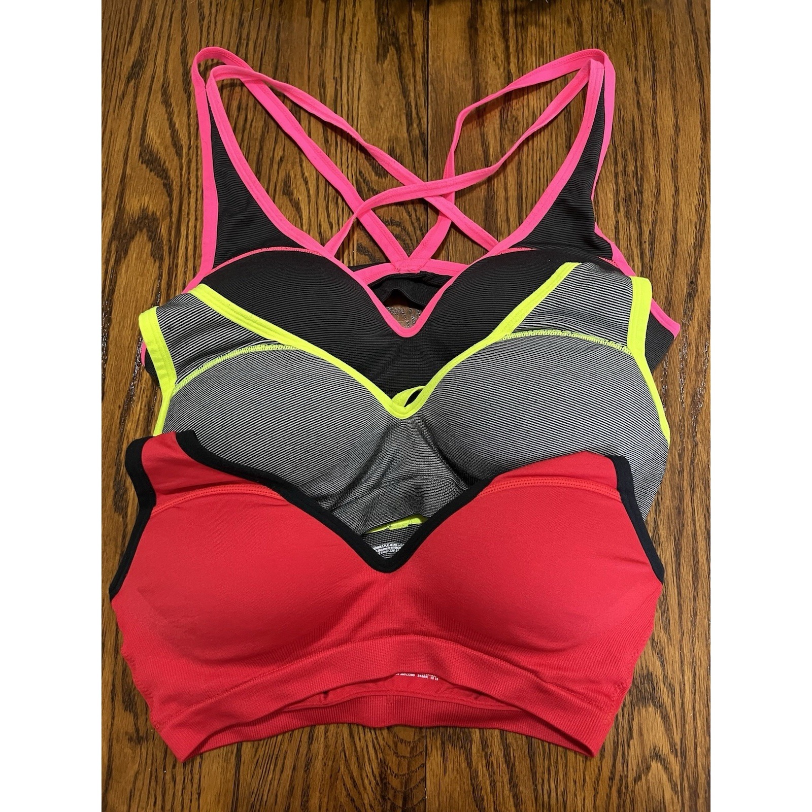3 Victoria's Secret Pink Push Up Padded Sports Bras Pink, Yellow, Red, Medium